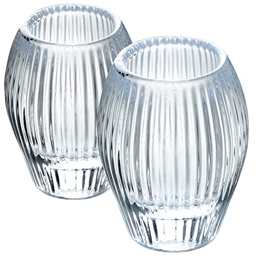 Ribbed Glass Candle Holders Set of 2 - Tealight & Taper Holders