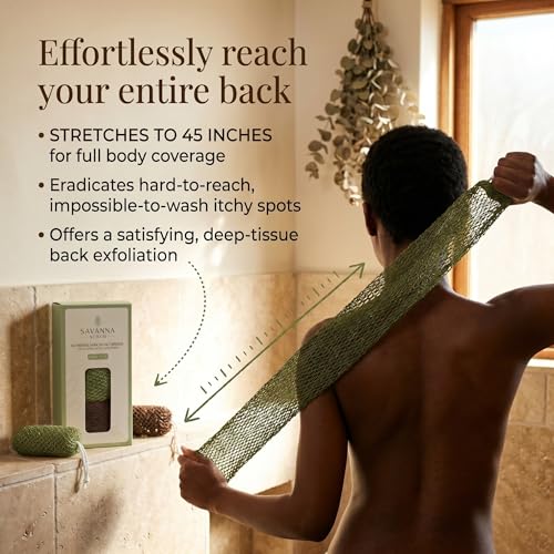 Savanna Scrub Authentic African Net Sponge - Brown & Green Exfoliating Back Scrubber, 2 Pieces