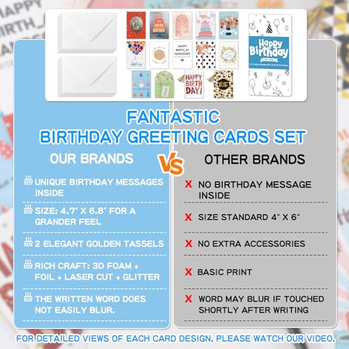 14 Pack 3D Handmade Birthday Cards with Envelopes - Unique Greeting Cards