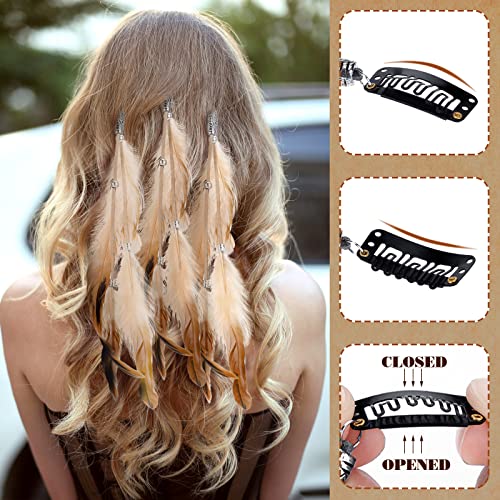 Bencailor 10-Piece Feather Hair Clip Extensions - Boho Hippie Headwear