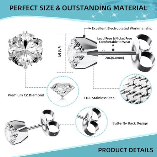 Nunpag Silver Disposable Ear Piercing Kit with 4 Cubic Zirconia Studs & Gun Set