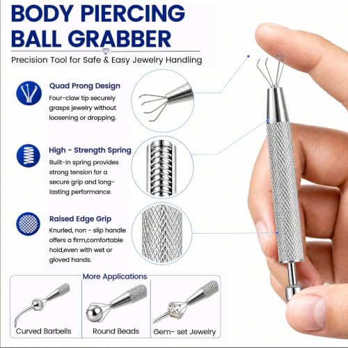 Zygc 48Pcs Body Piercing Tool Kit with Jewelry Grabber, Needles, Clamps & Storage Box