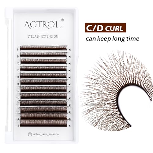 ACTROL Brown W7D Lashes Extensions 0.07mm D Curl 8-15mm Mix