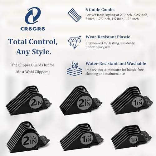 CR8GR8 Extra Long Clipper Guard Set for Wahl, 6-Piece Attachment Combs
