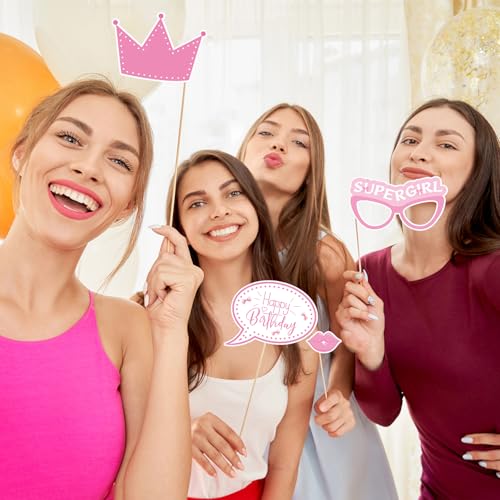25pcs Pink Bow Photo Booth Props for Birthday Parties