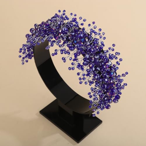 Blue Rhinestone Beaded Hair Crown Tiara for Brides