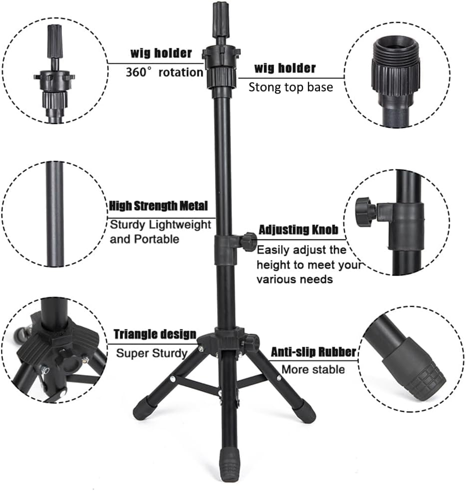 Wig Stand Tripod - 25 Inch Adjustable Mannequin Head Stand for Training & Canvas Block Heads | Lightweight Design