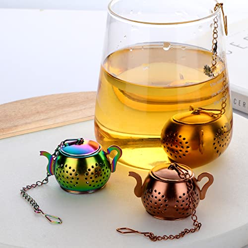 3 Pack Stainless Steel Tea Infusers - Rainbow Gold Teapot Design