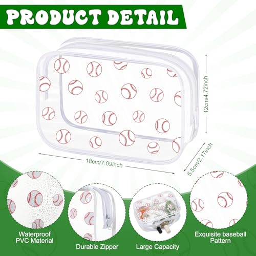 12 Pcs Baseball Clear Makeup Bags with Zipper - Waterproof Travel Case
