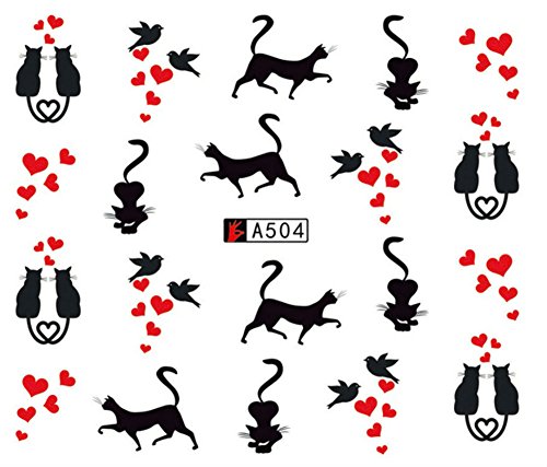 AKOAK Cat Pattern Water Transfer Nail Stickers 12 Sheets Cute Nail Art Decals
