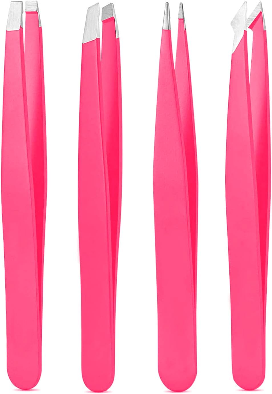 High Precision Stainless Steel Tweezers Set - Eyebrow & Ingrown Hair Removal Kit | 4 Pcs Pink Grooming Tools for Men & Women
