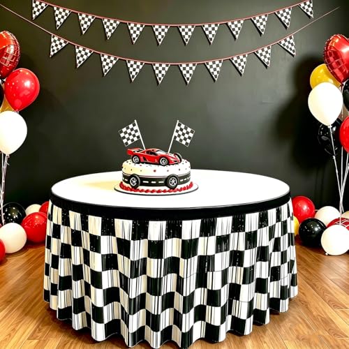 Race Car Tinsel Fringe Table Skirts - 2 Pack, 29.5 x 108 Inch