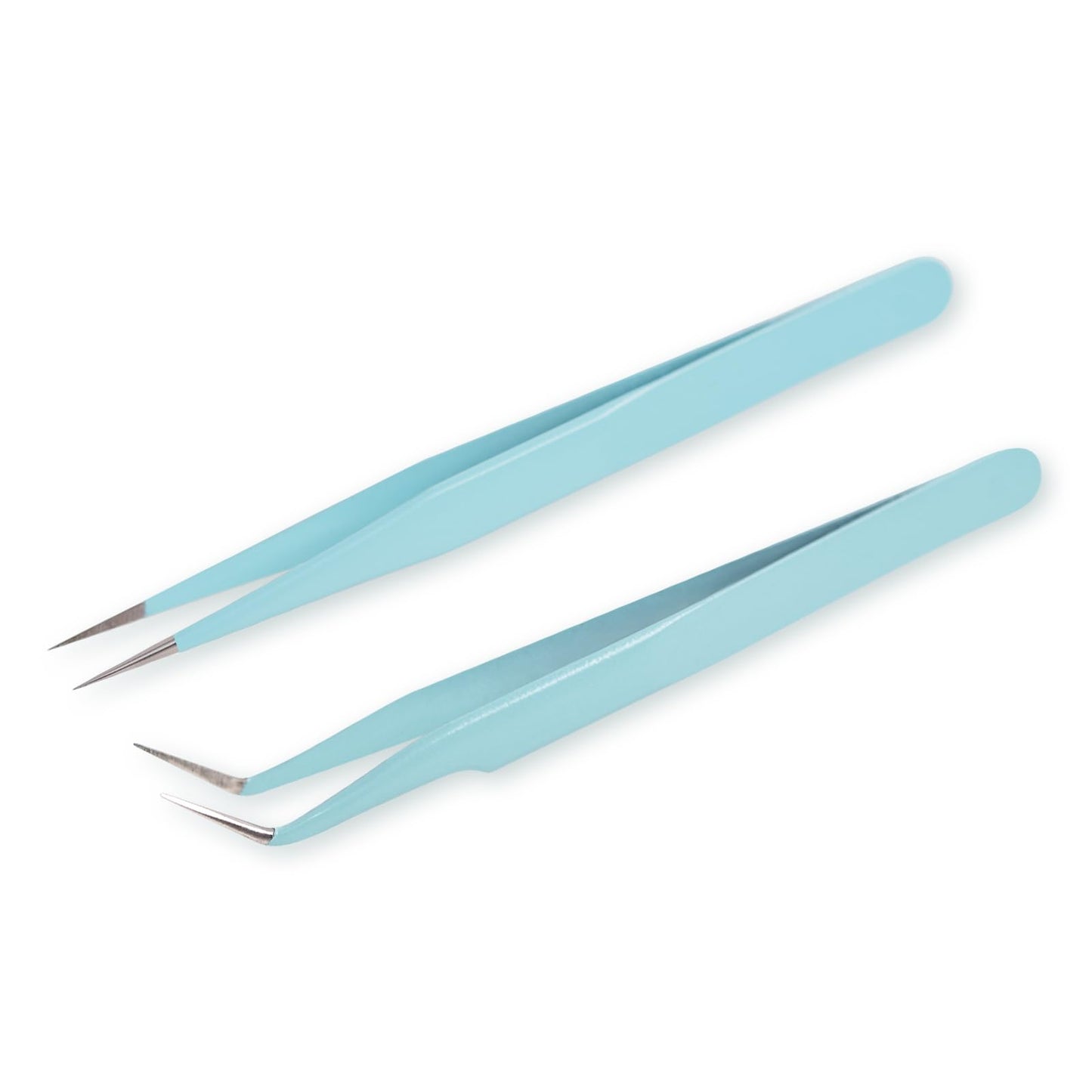 siyuwuro 2Pcs High Precision Stainless Steel Tweezers Set Straight and Curved Tip Eyelash Tweezers Kit Nippers for Eyelash Extensions, Nail Art, DIY Crafts, Jewelry-Making, Model (Lake Blue)