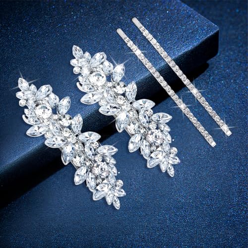 WHAVEL 4Pcs Silver Rhinestone Hair Clips & Bobby Pins Set B - Bridal Wedding Prom