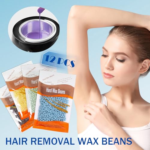 JunKuJK Hard Wax Beads for Hair Removal, 12-Pack with Applicator Sticks
