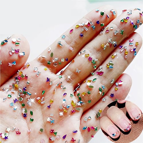 2000PCS Colorful Crystal Nail Art Charms - Heart, Star, Flower Gems