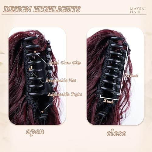 MAYSA Dark Burgundy Ponytail Extension - 14 Inch Claw Clip Hairpiece