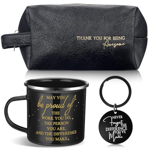 Thank You Gift Set for Men - Black 12 oz Mug, Toiletry Bag & Keychain