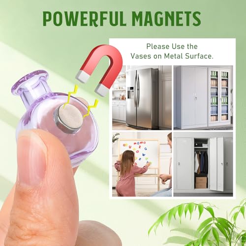 Mini Glass Vase Magnets with Artificial Flowers - Set of 8