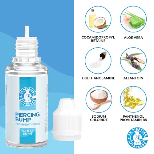 Dr. Piercing Aftercare Keloid Bump Solution Drops 15mL - Gentle Saline Formula with Provitamin B5 for Bump Care - Nose Ear Belly Lip Aftercare Cleaner