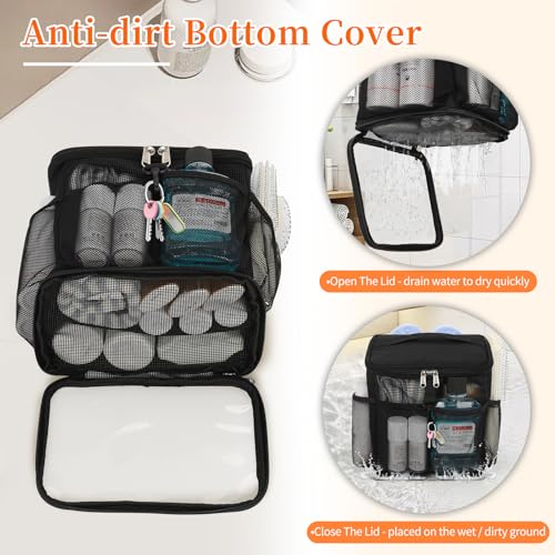 CUBETASTIC Portable Mesh Shower Caddy - Black, Quick Dry Tote for College, Gym & Travel