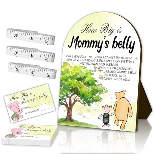 Winnie the Pooh Baby Shower Game Set - 54pcs Belly Measuring & Guest Cards