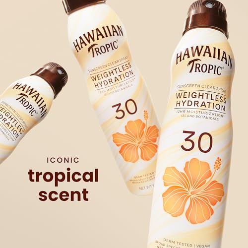 Hawaiian Tropic Weightless Hydration Clear Spray Sunscreen SPF 30, 6 oz | SPF 30 Sunscreen Spray, Sunblock, Oxybenzone Free, 6 oz each Twin Pack