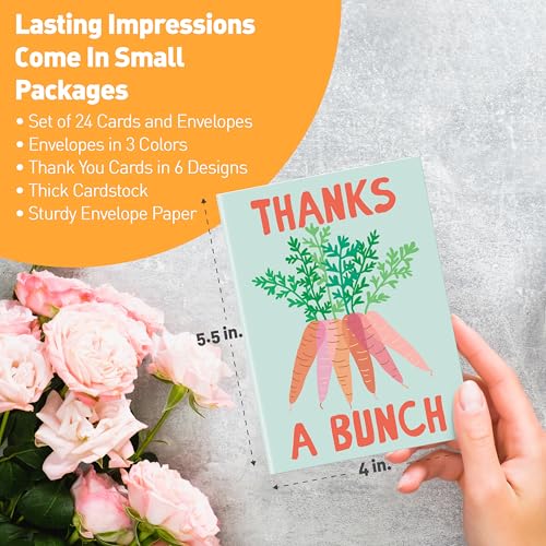 Funny Thank You Cards - 24 Punny Blank Cards with Envelopes