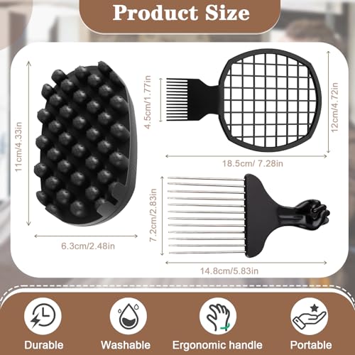 3-Pack Silicone Curling Hair Brush & Afro Pick Set for Natural Hair