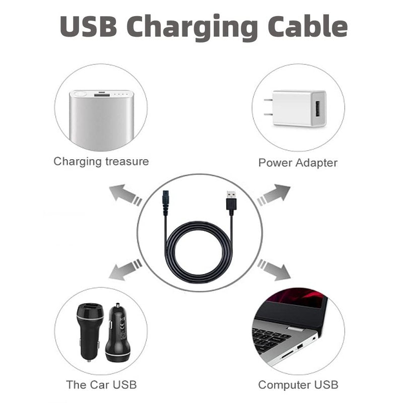 Qjin USB Charging Cable for Philips Norelco Shaver S3243, S3341, S5880, S7885, S7886, S7887, HS7980, HS9980, X3001, X9002, XP9402 - Power Cord 5V - 2 Pcs