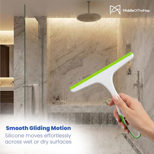 Middleofthemap Shower Squeegee - 9.5" Silicone Blade, Lightweight Handle
