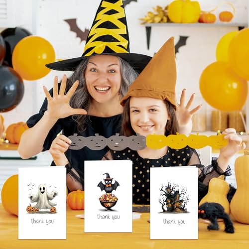 Halloween Thank You Cards - Pack of 24 Spooky Designs with Envelopes