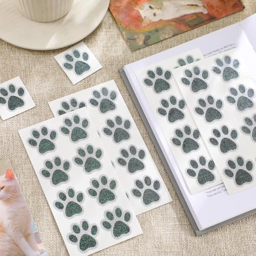 200 Pcs Glitter Paw Print Temporary Tattoos - Black Dog Paw Stickers