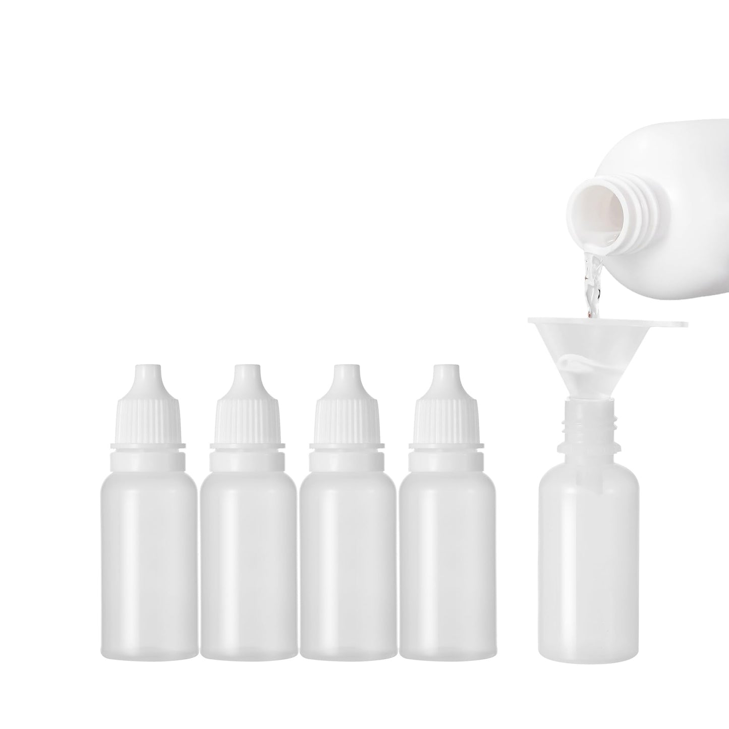 LIIAFUO 6 Pcs (5 Bottles + 1 Funnel) 15ml (0.5oz) Small Plastic Dropper Bottle,White Eye Liquid Dropper Bottles,Squeezable & Portable Travel Containers for Eye Drops,Personal Care,Beauty Products