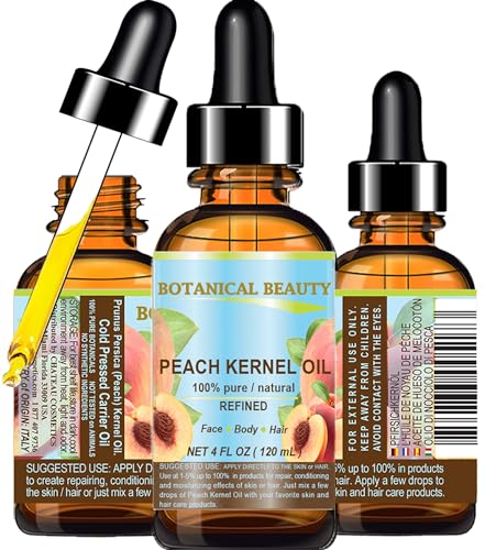Peach Kernel Oil 100% Pure Cold-Pressed Carrier Oil for Face, Skin & Hair – 4 Fl oz (120 ml)