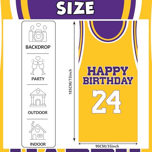 24th Birthday Basketball Banner Backdrop - Purple & Gold Decor