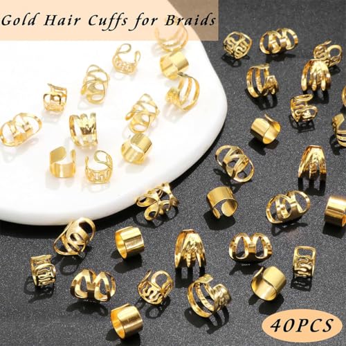80 Pcs Gold and Silver Dreadlock Hair Beads - Non-Piercing Ear Clips