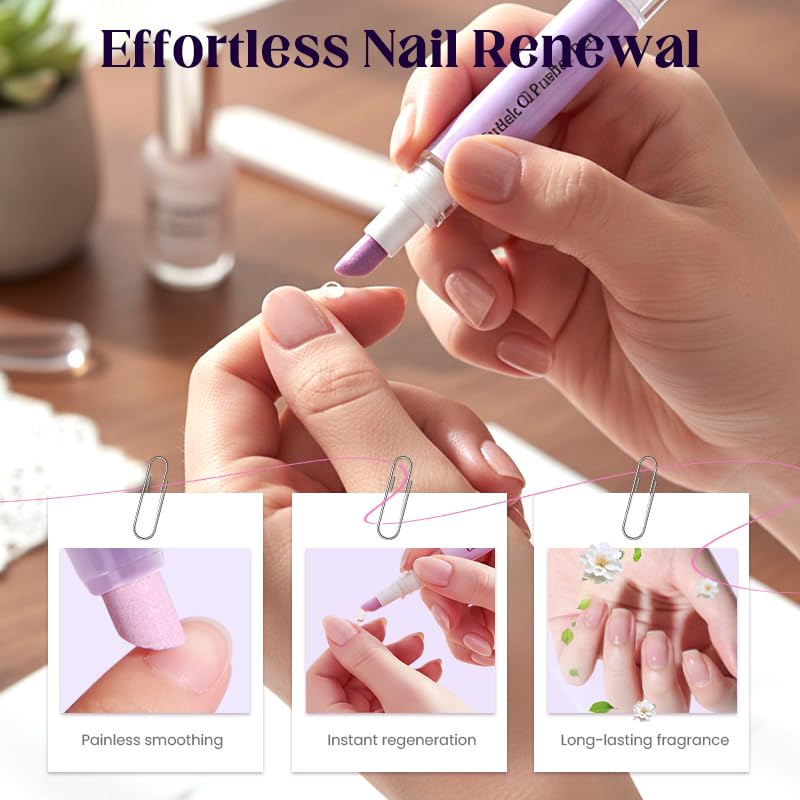 Cuticle Pusher & Nail Oil Pen - 2 in 1 Ceramic Tool for Fingernails & Toenails | Portable Lavender Applicator