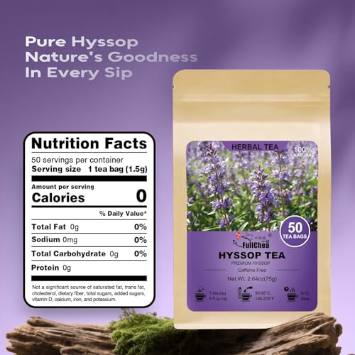 FullChea Hyssop Tea Bags - 50 Count Herbal Infusion, Caffeine-Free