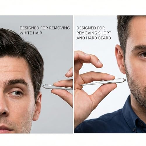 Ausomtek Stainless Steel Beard Tweezers with 5mm Tip - Precision Hair Removal Tool in Cyan Case