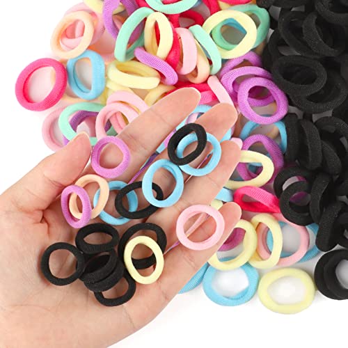 200Pcs Multicolor Baby Hair Ties - Soft Seamless Cotton Elastics