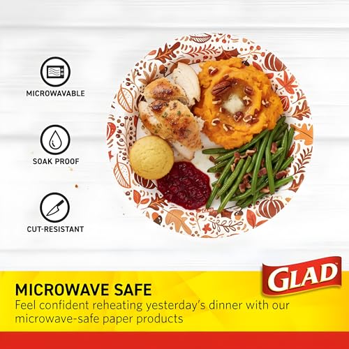 Glad Disposable Paper Plates - Happy Fall Design, 10 Inch, 50 Count