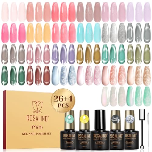 ROSALIND 30pcs Jelly Cat Eye Gel Nail Polish Set - White Moonlight