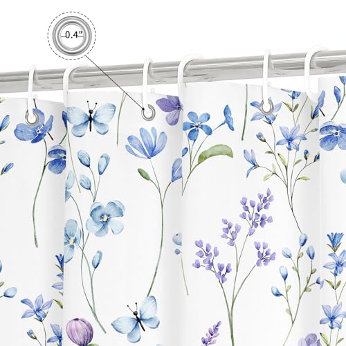 Litabel Watercolor Floral Shower Curtain - Blue Butterfly Design, 72x72 Waterproof