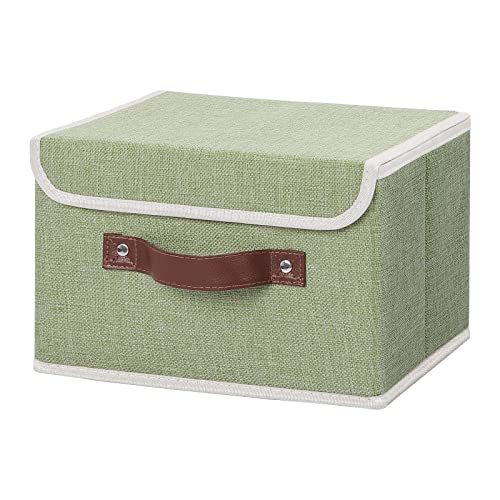 Small Fabric Storage Bin with Lid - Green, 10x8x7 Inches, Washable