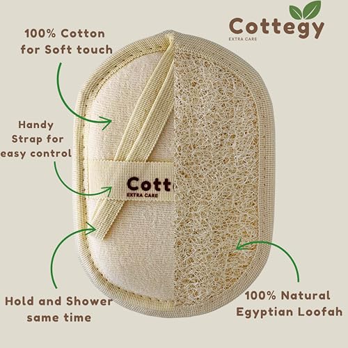 Cottegy Egyptian Loofah Exfoliating Scrubber - 2 Count Natural Bath Sponge