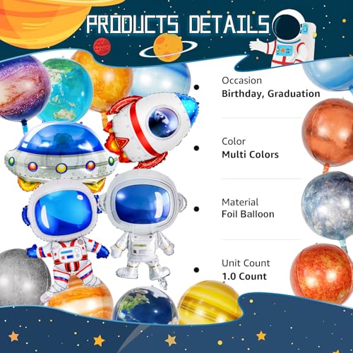 Space Balloons Set - 16 Pcs Galaxy Planet & Astronaut Balloons