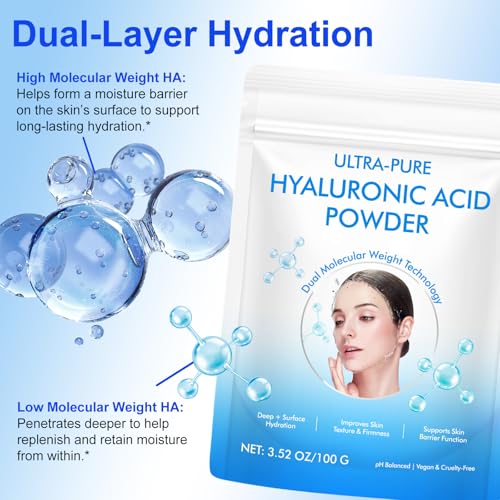 Hyaluronic Acid Powder 7.04oz Dual Molecular Skin Hydration & Elasticity Boost