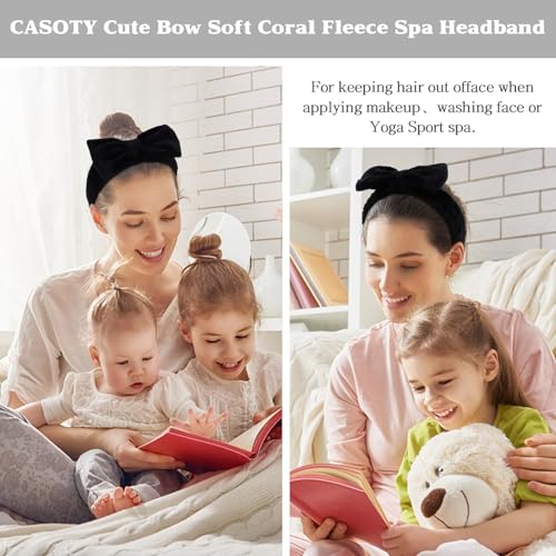 Casoty Black Spa Headbands 12-Pack - Soft Coral Fleece Hair & Face Wash Bands for Yoga & Skin Care