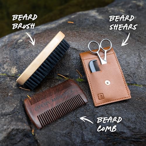 Every Man Jack Beard Care Gift Set for Men ? Complete Grooming Kit with Beard Oil, Balm, Brush, Dual-Sided Comb, Trimming Scissors & Mustache Comb - Sandalwood Scent